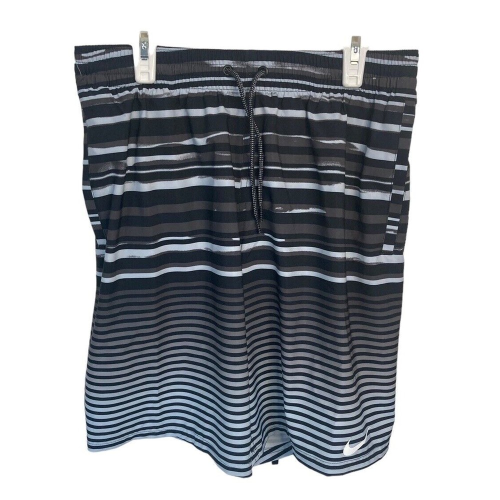 Nike Swim Trunks Men's 9” Faded Stripe Breaker Trunks Size Small‎ Black